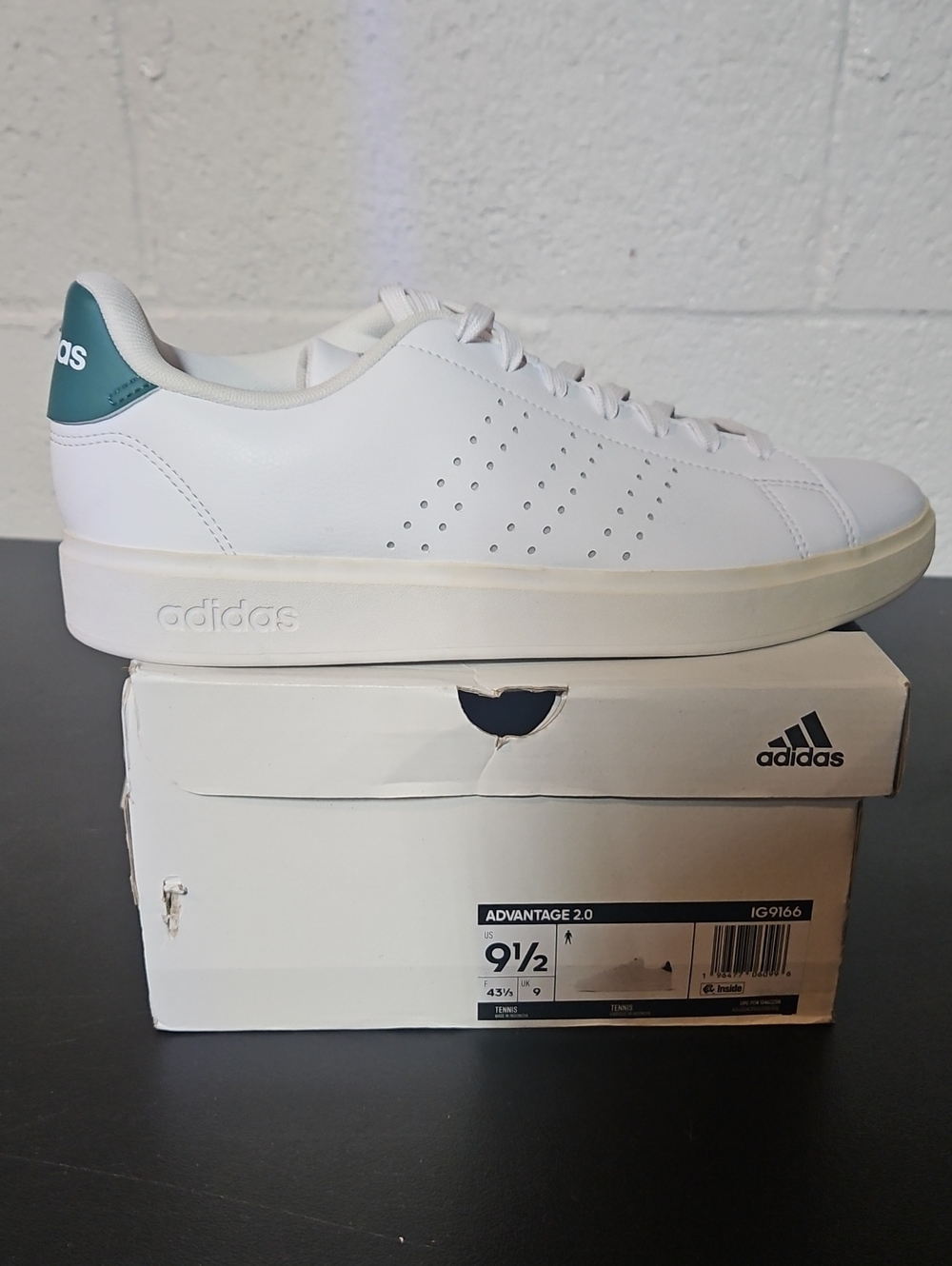 adidas White Sneakers with Teal Heel Tab